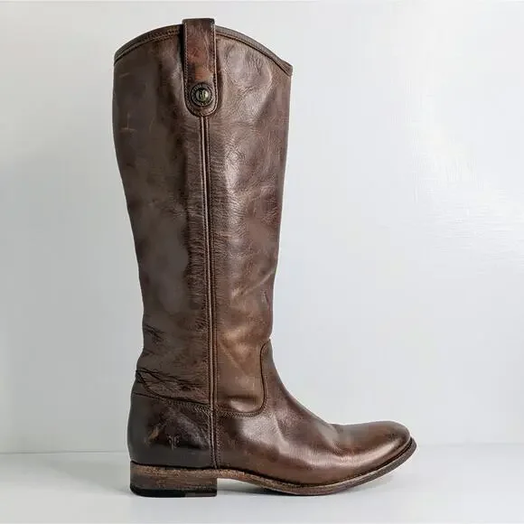 Frye Melissa Button Brown Leather Tall Boots 7.5 Equestrian Western Boho 77172 - Picture 10 of 16